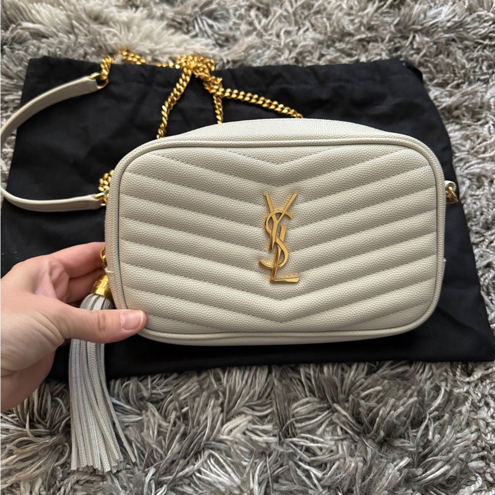 YSL Mini Lou Camera Bag White & Gold